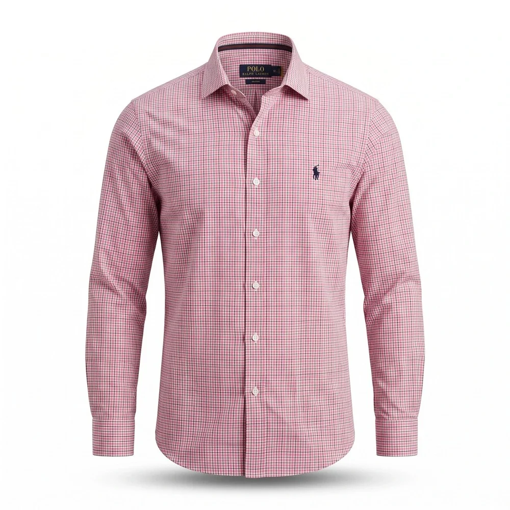 Polo Ralph Lauren Mens XL Slim Fit Non-Iron Plaid Button Down Shirt Pink Green